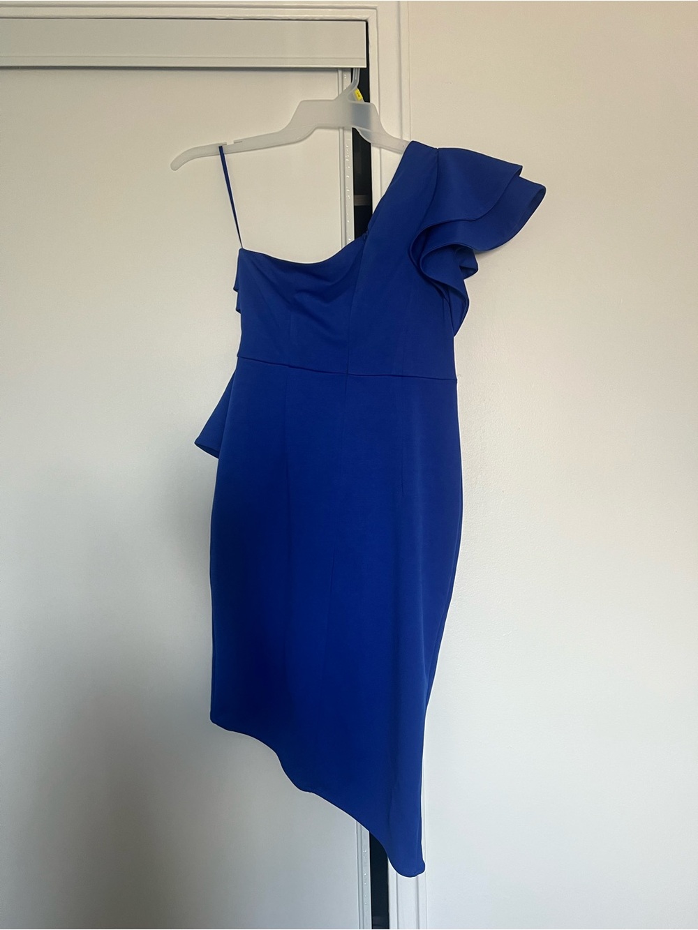 One-Shoulder Royal Blue Ruffle Cocktail Dress - Picture 2 of 2